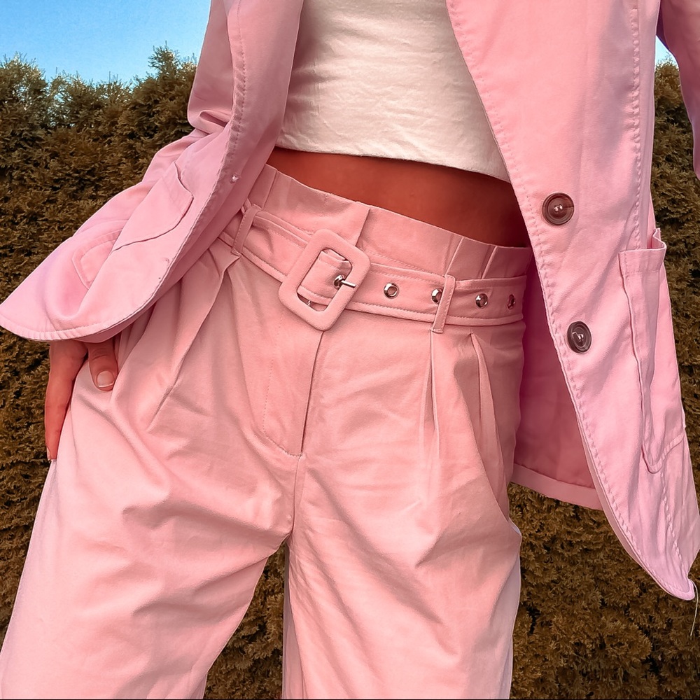 Baby pink wide leg suit pants